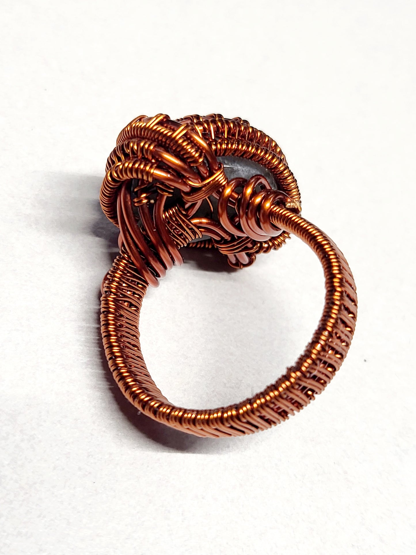 Labradorite and Copper Wire Wrapped Ring Size 12