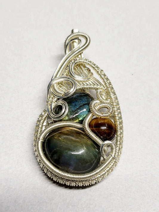 Multi-Crystal Silver Wire Wrapped Pendant Necklace