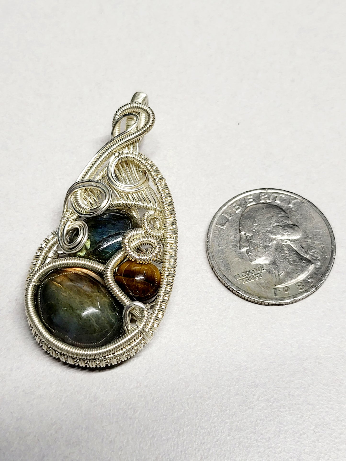 Multi-Crystal Silver Wire Wrapped Pendant Necklace