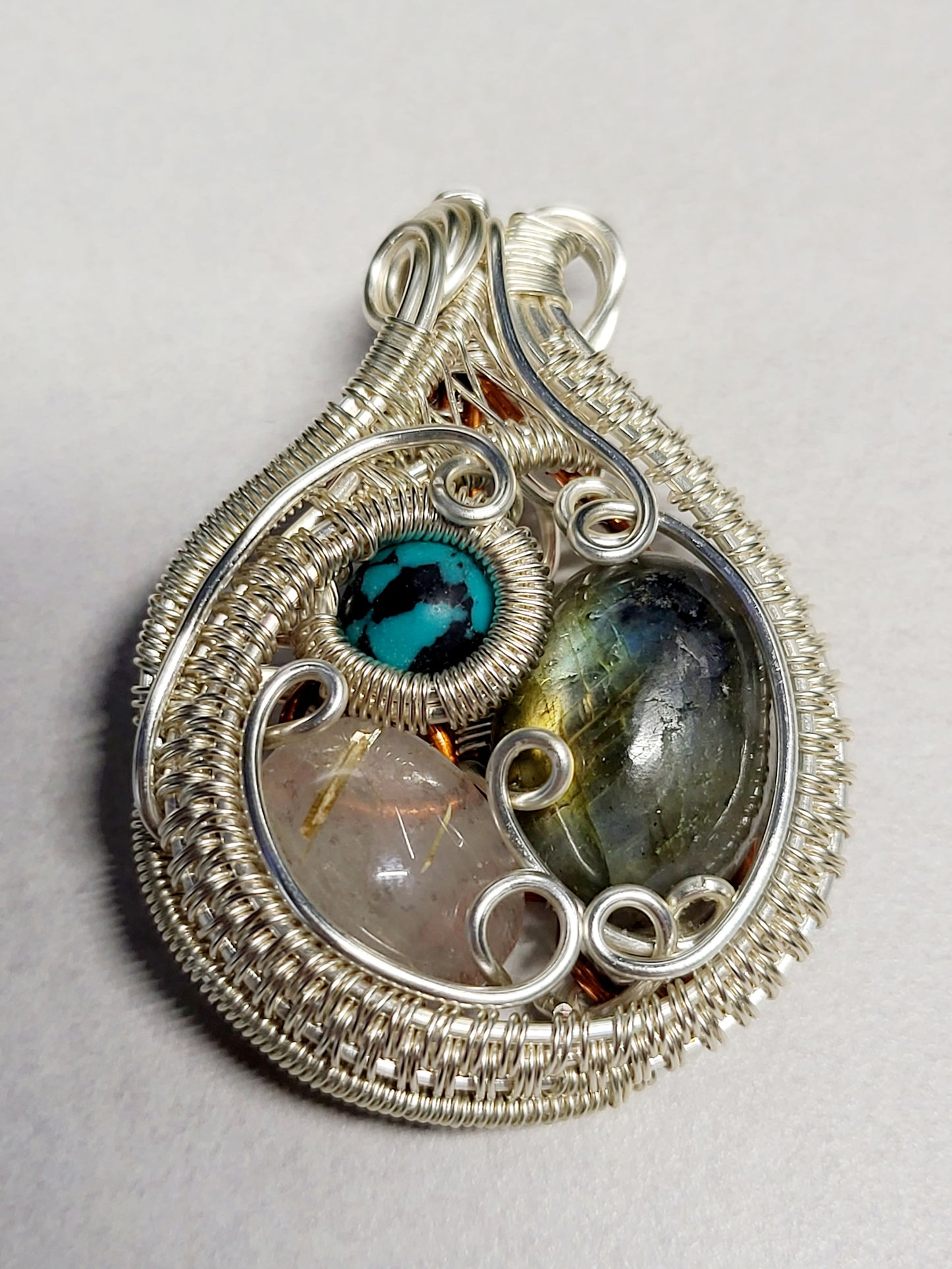 Multi-Crystal Silver Wire Wrapped Pendant Necklace
