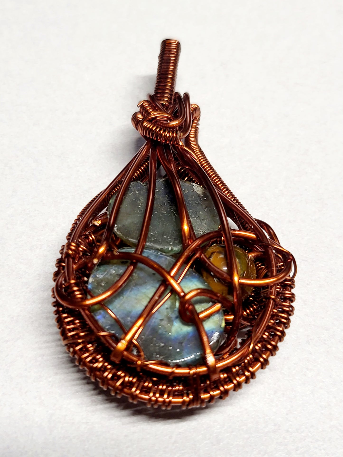 Multi-Crystal Copper Wire Wrapped Pendant Necklace