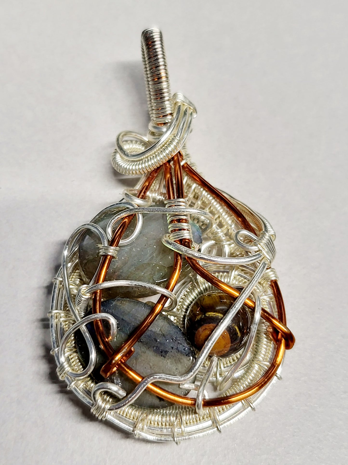 Multi-Crystal Silver Wire Wrapped Pendant Necklace