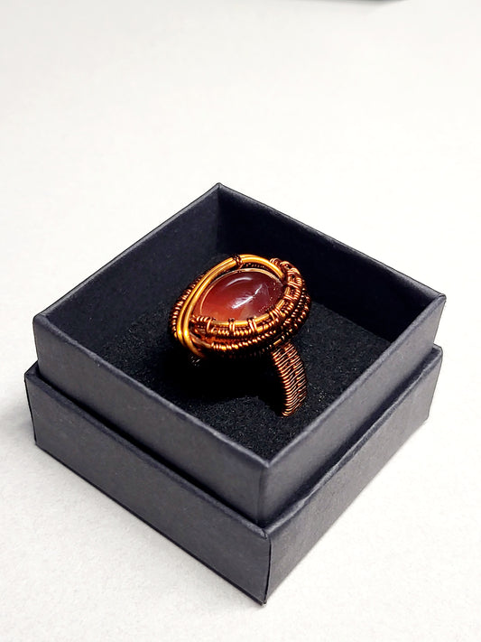 Carnelian and Copper Wire Wrapped Ring Size 10