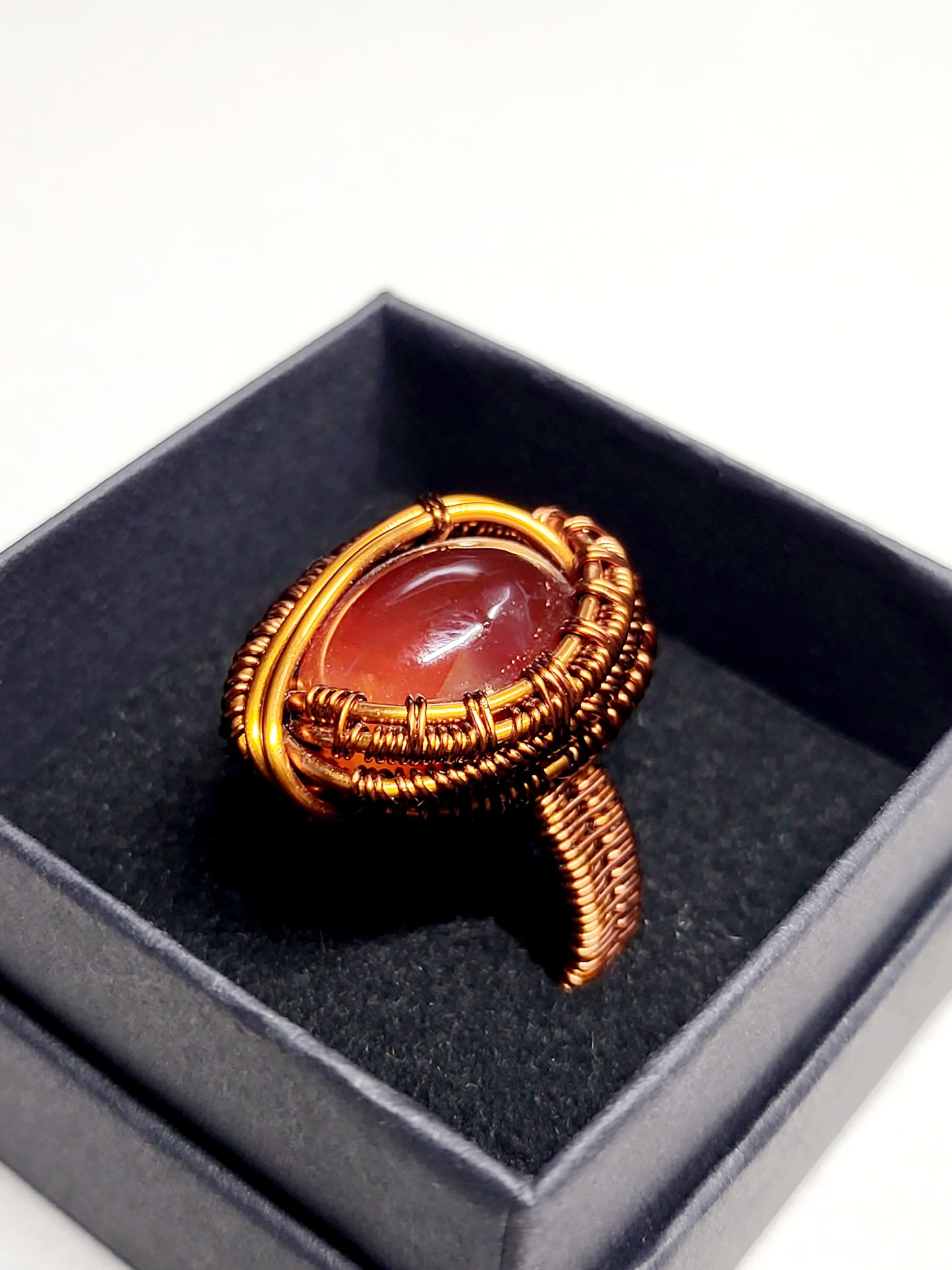 Carnelian and Copper Wire Wrapped Ring Size 10
