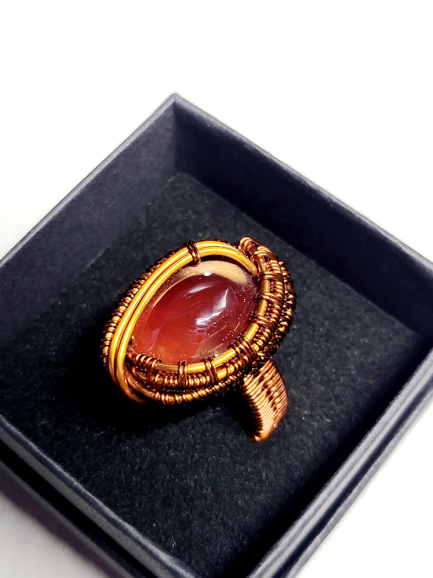 Carnelian and Copper Wire Wrapped Ring Size 10