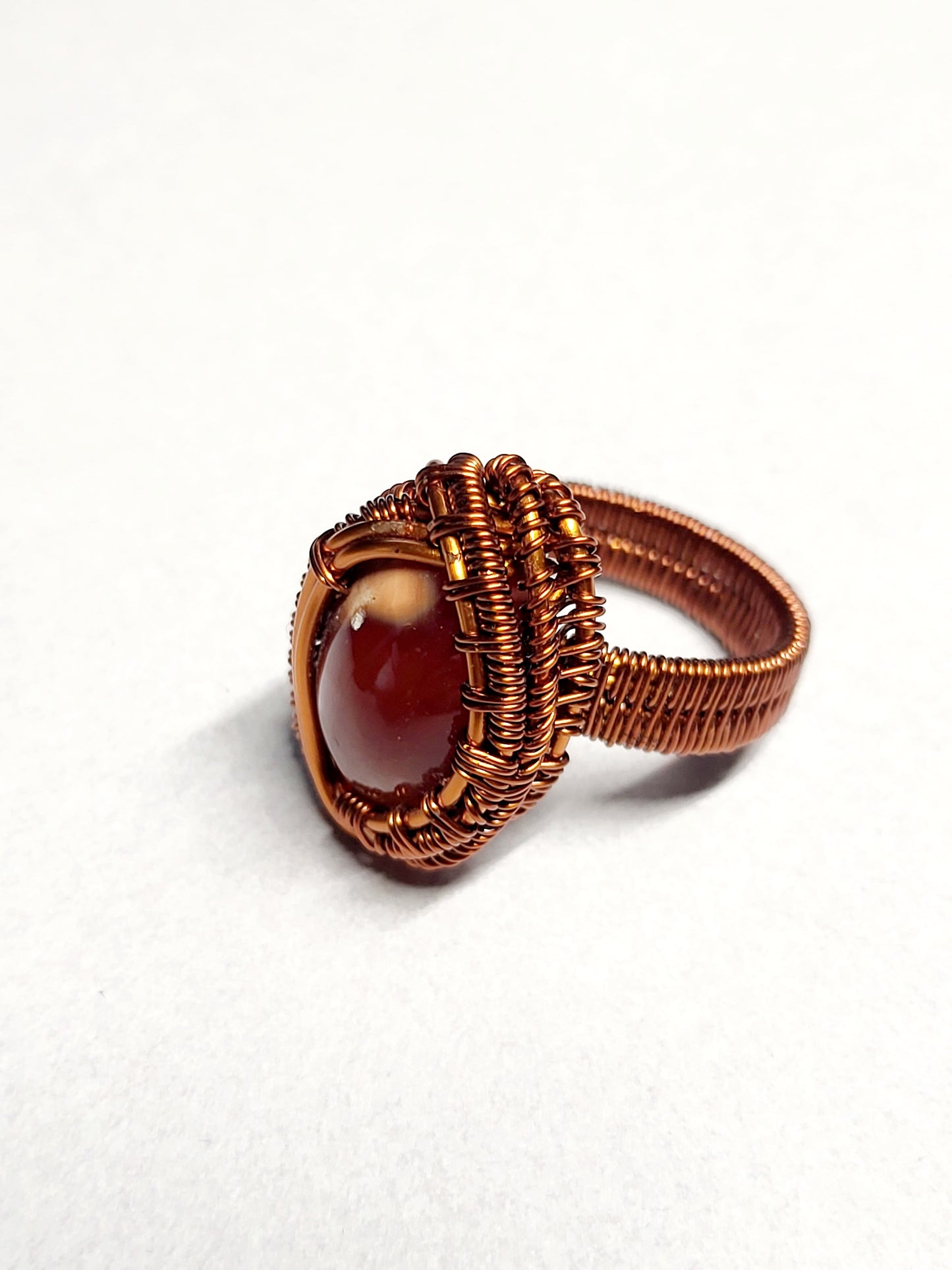 Carnelian and Copper Wire Wrapped Ring Size 10