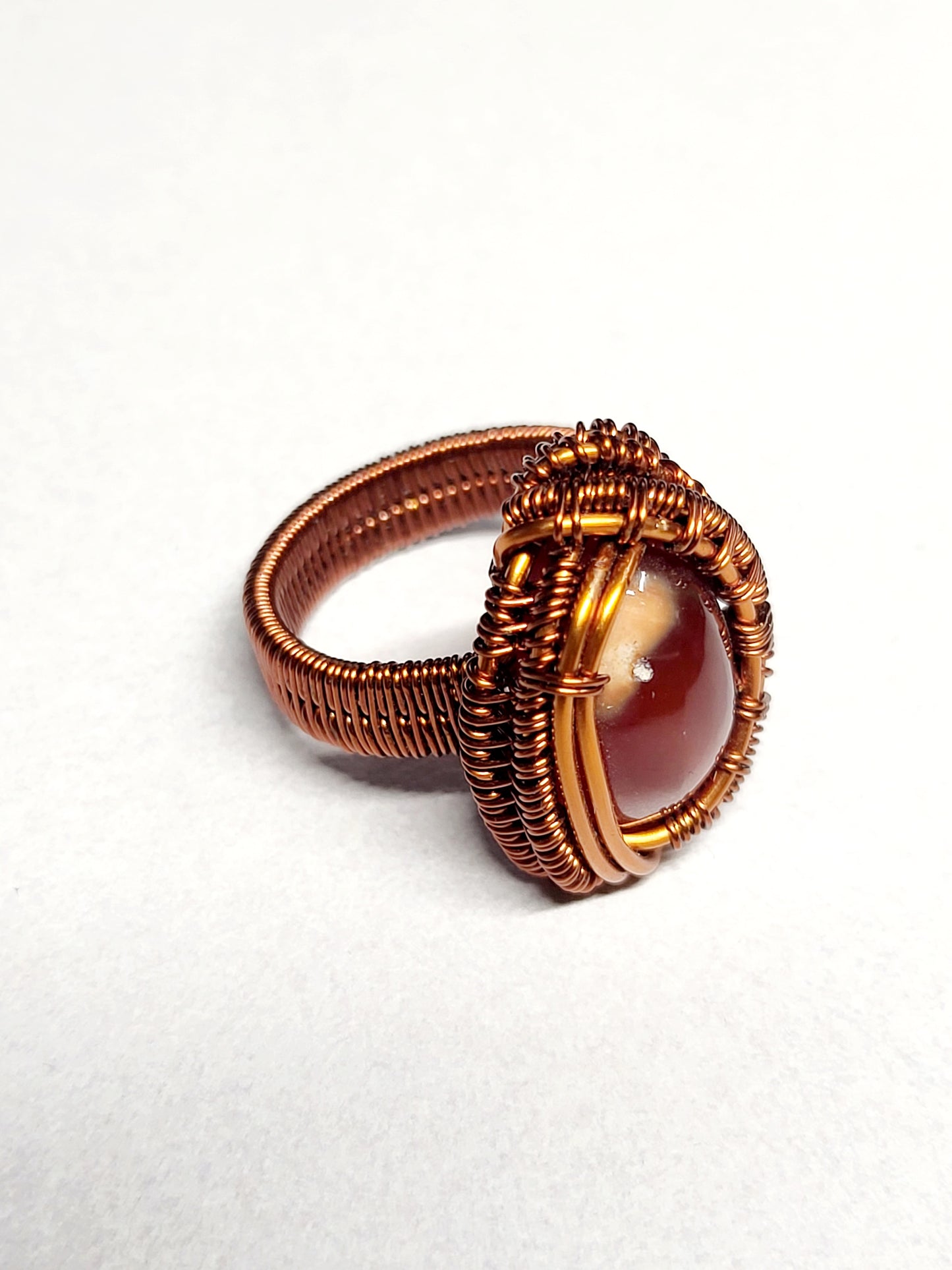 Carnelian and Copper Wire Wrapped Ring Size 10
