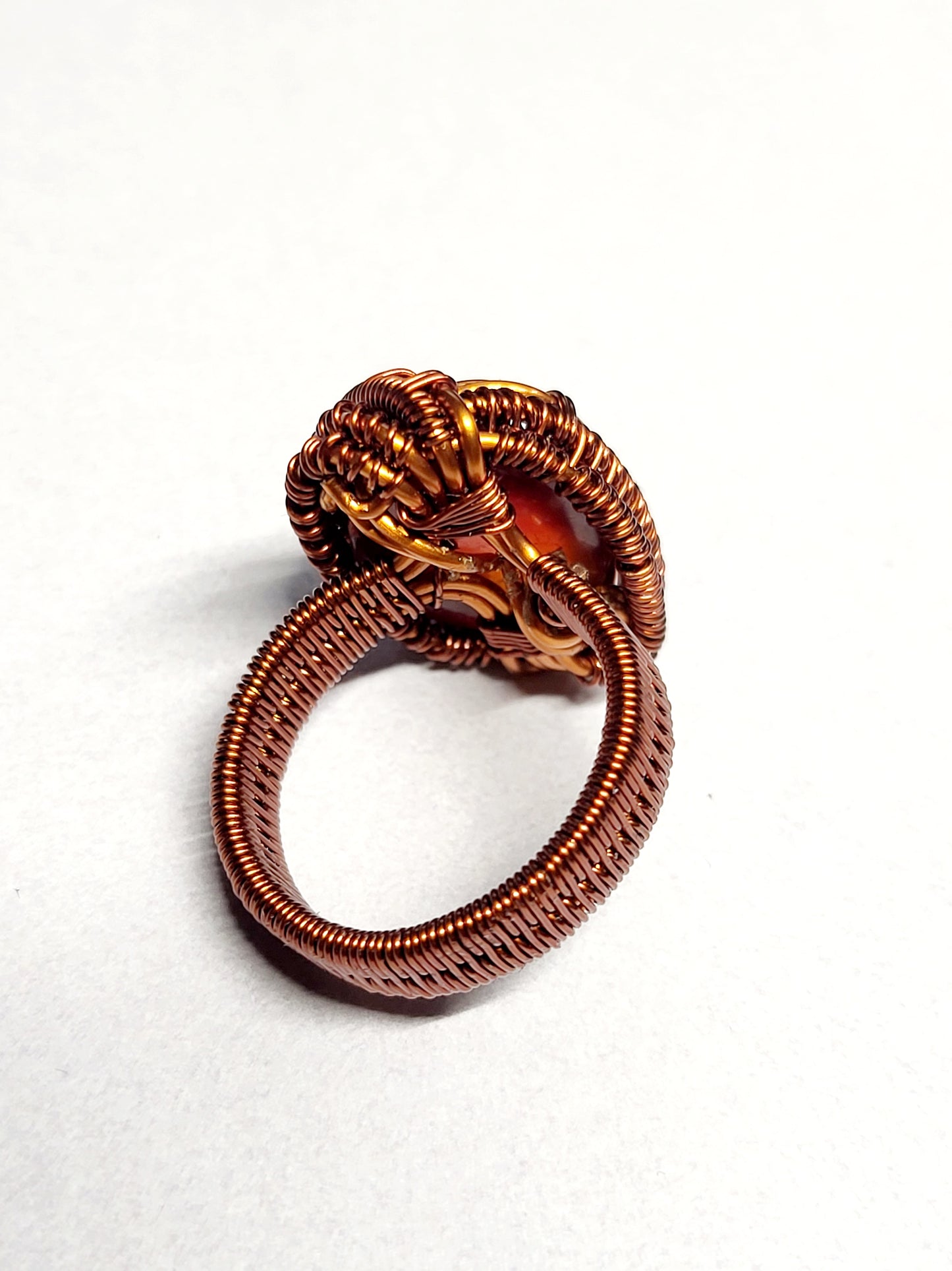 Carnelian and Copper Wire Wrapped Ring Size 10