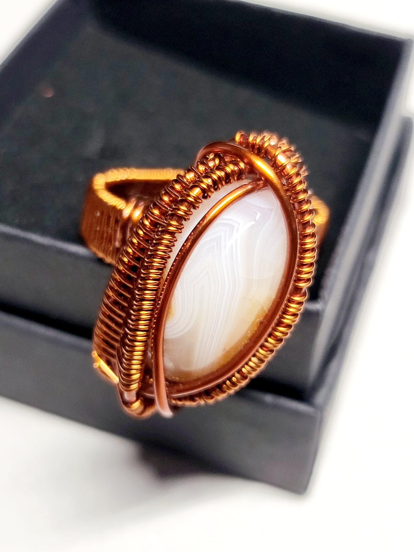 Carnelian and Copper Wire Wrapped Ring Size 11