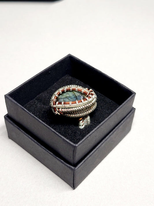 Labradorite and Silver Wire Wrapped Ring Size 7