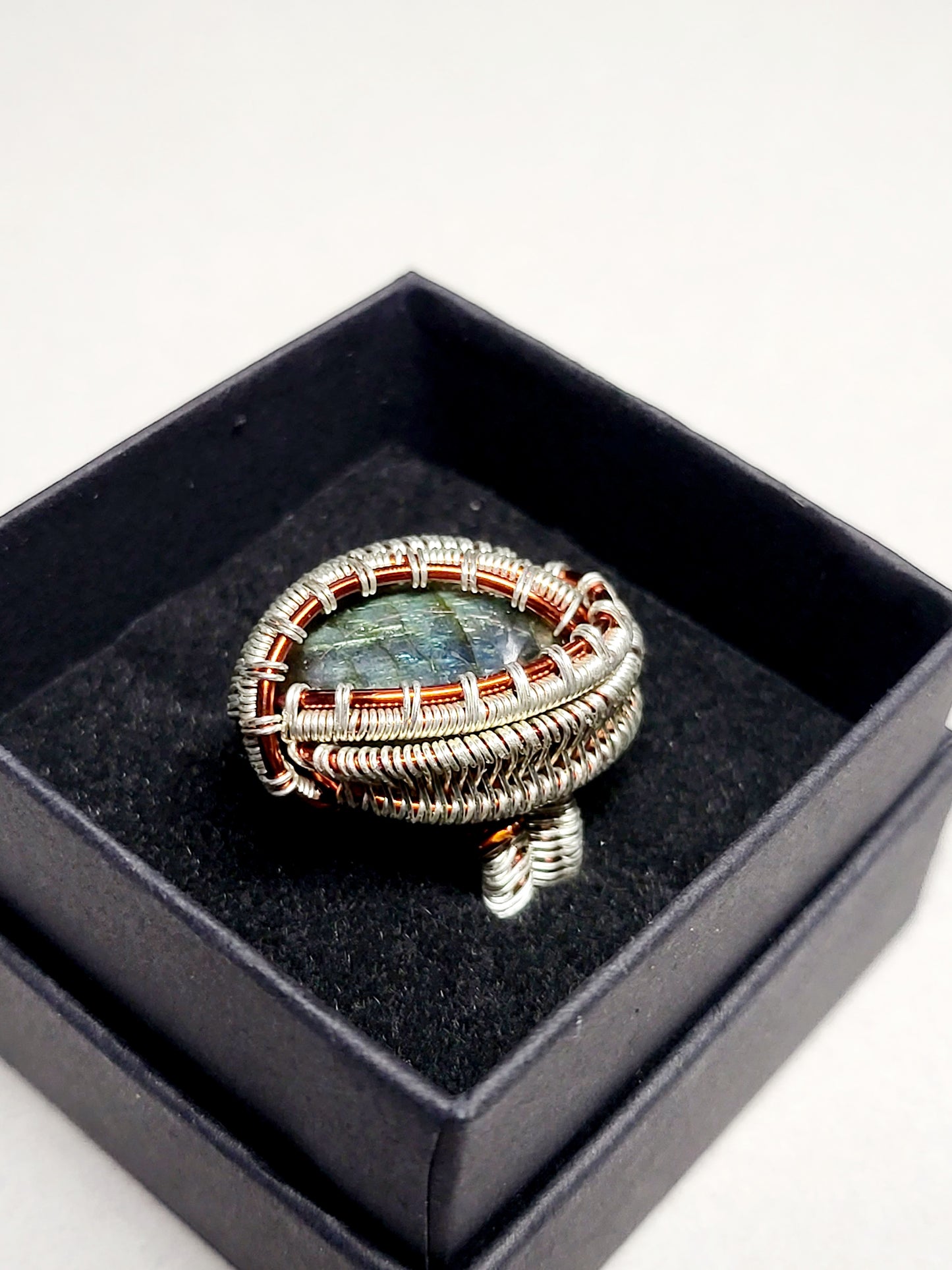 Labradorite and Silver Wire Wrapped Ring Size 7