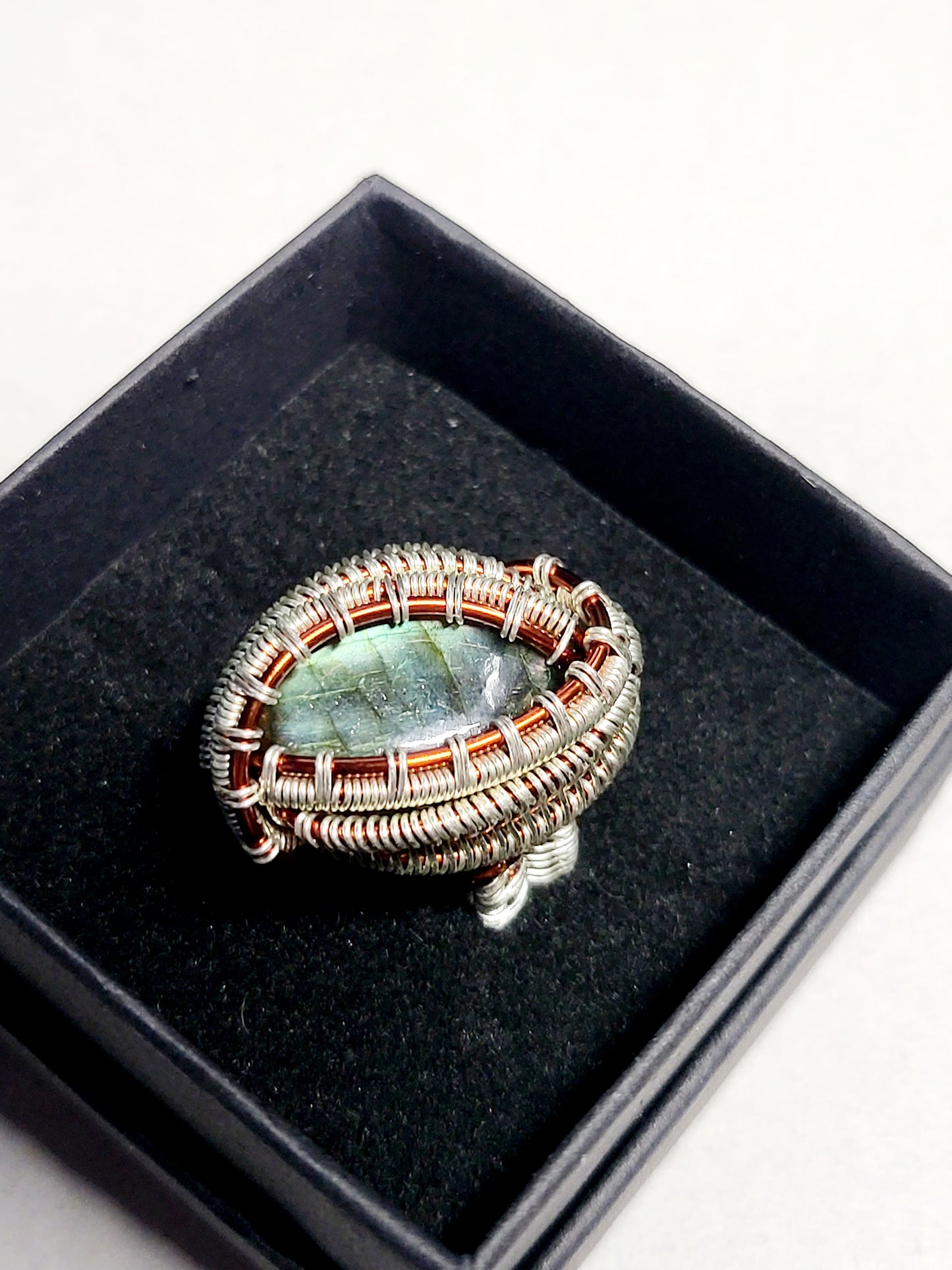Labradorite and Silver Wire Wrapped Ring Size 7