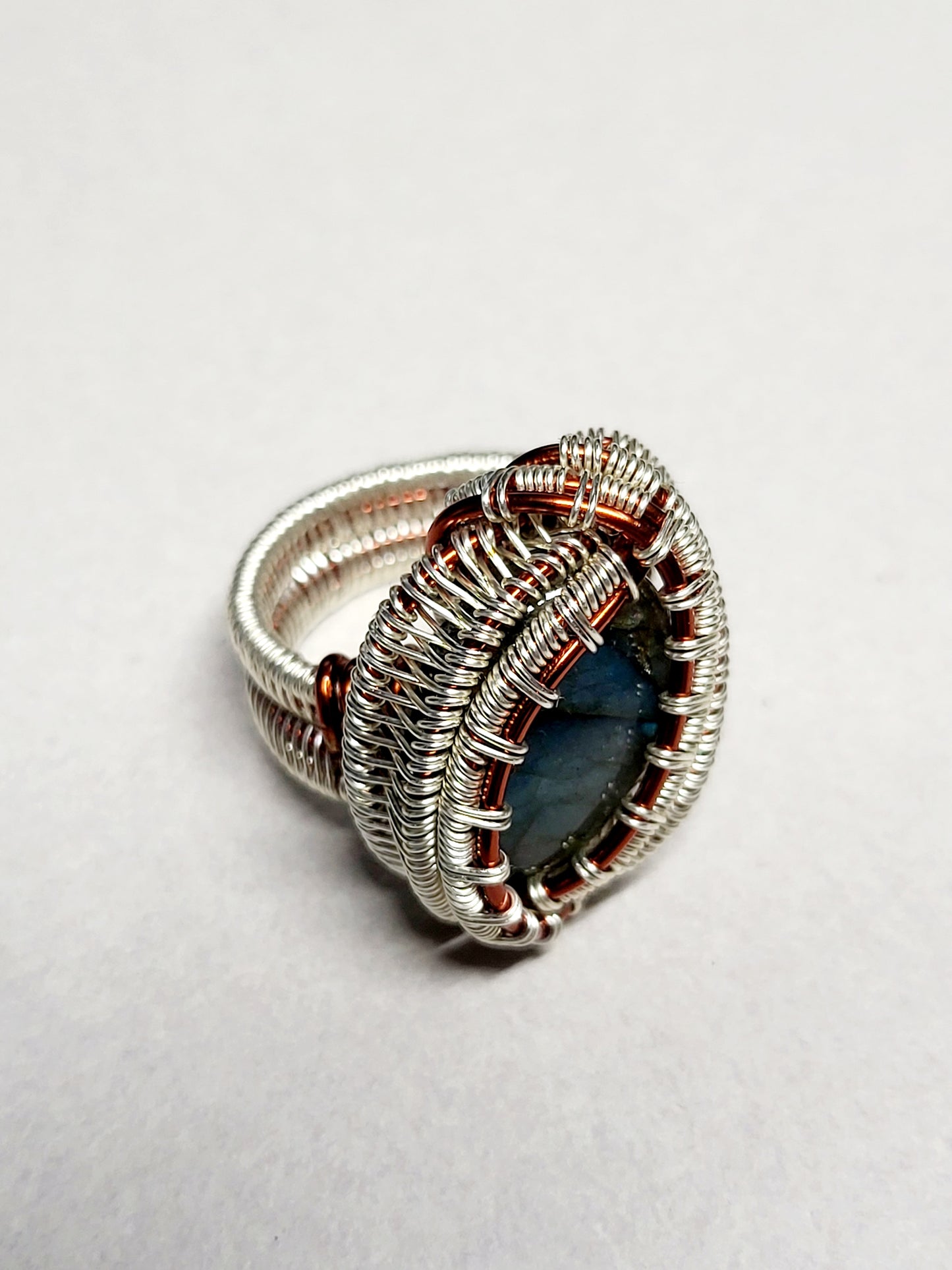 Labradorite and Silver Wire Wrapped Ring Size 7