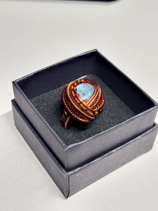 Labradorite and Copper Wire Wrapped Ring Size 6