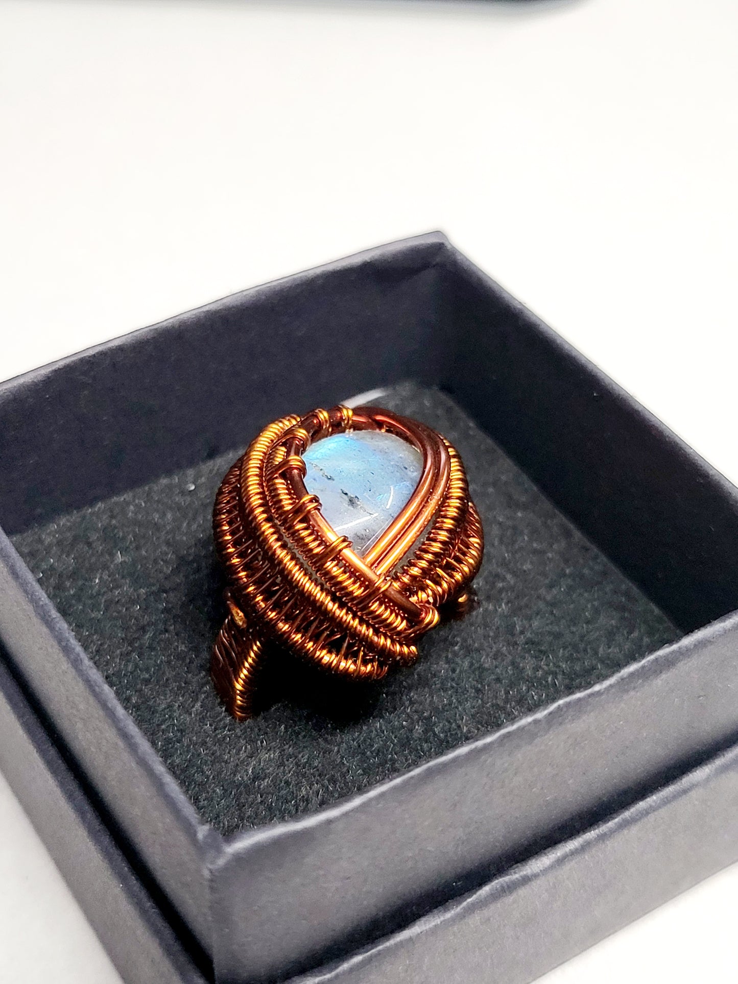 Labradorite and Copper Wire Wrapped Ring Size 6