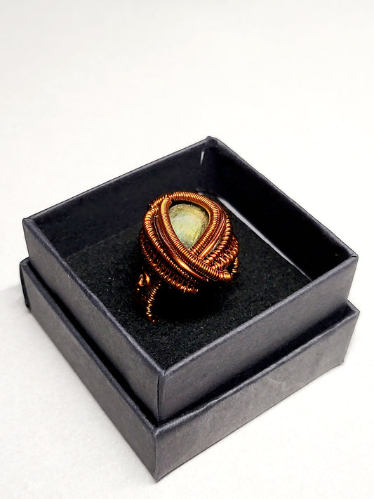 Labradorite and Copper Wire Wrapped Ring Size 8
