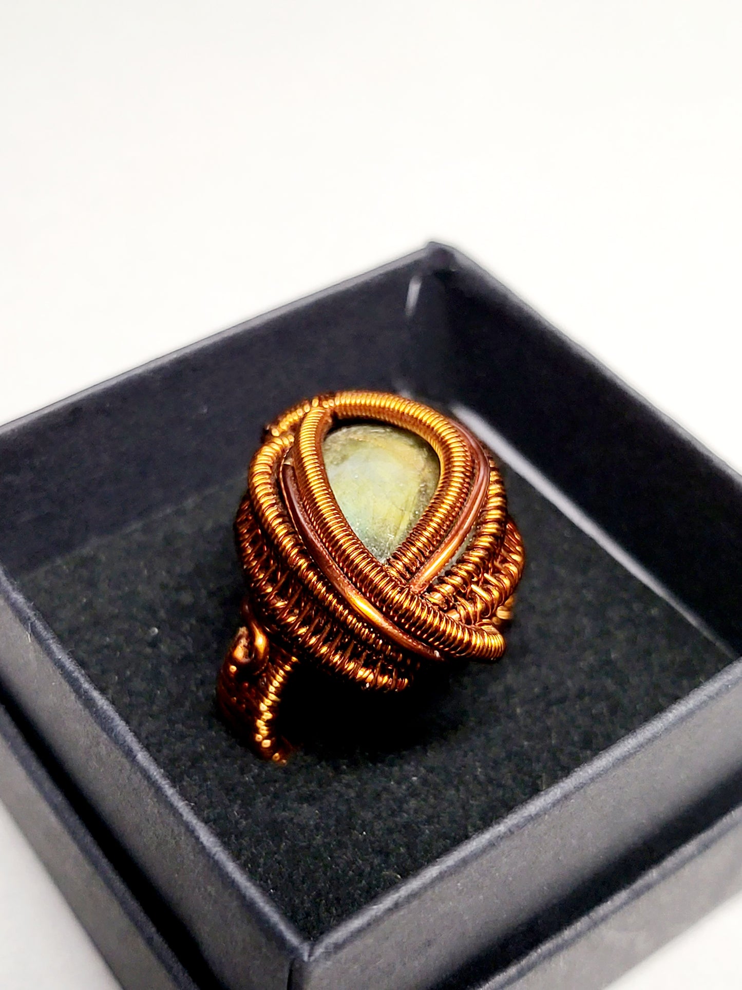 Labradorite and Copper Wire Wrapped Ring Size 8