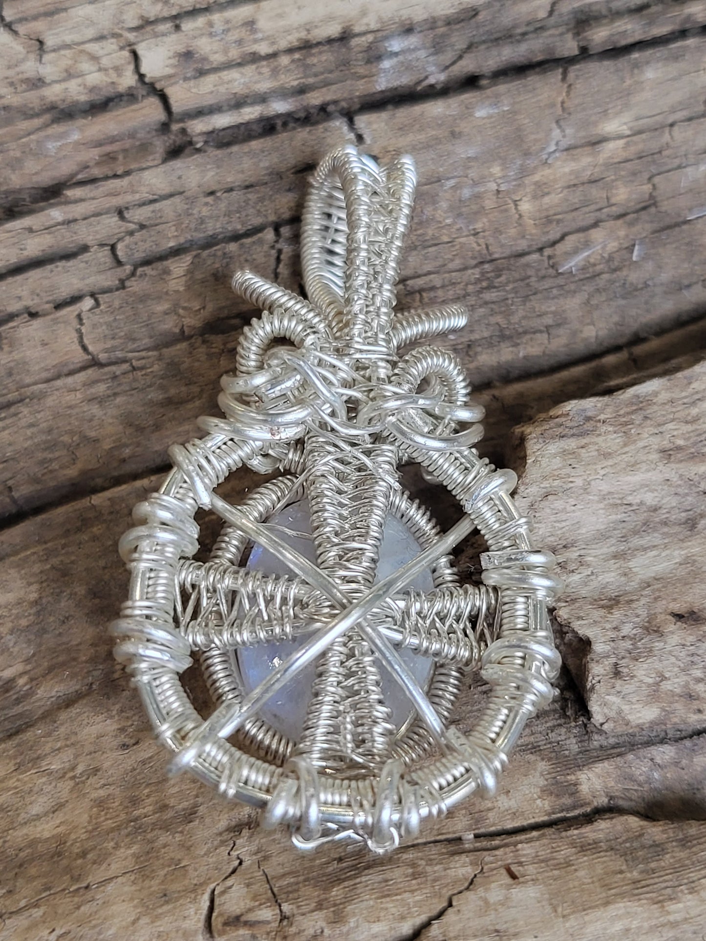 Moonstone and Silver Wire Wrapped Pendant Necklace