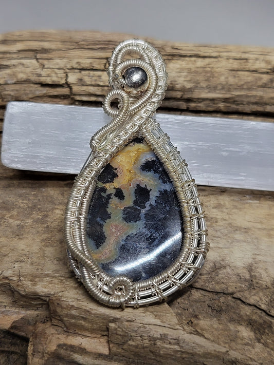 Fossilized Palm Root and Silver Wire Wrapped Necklace