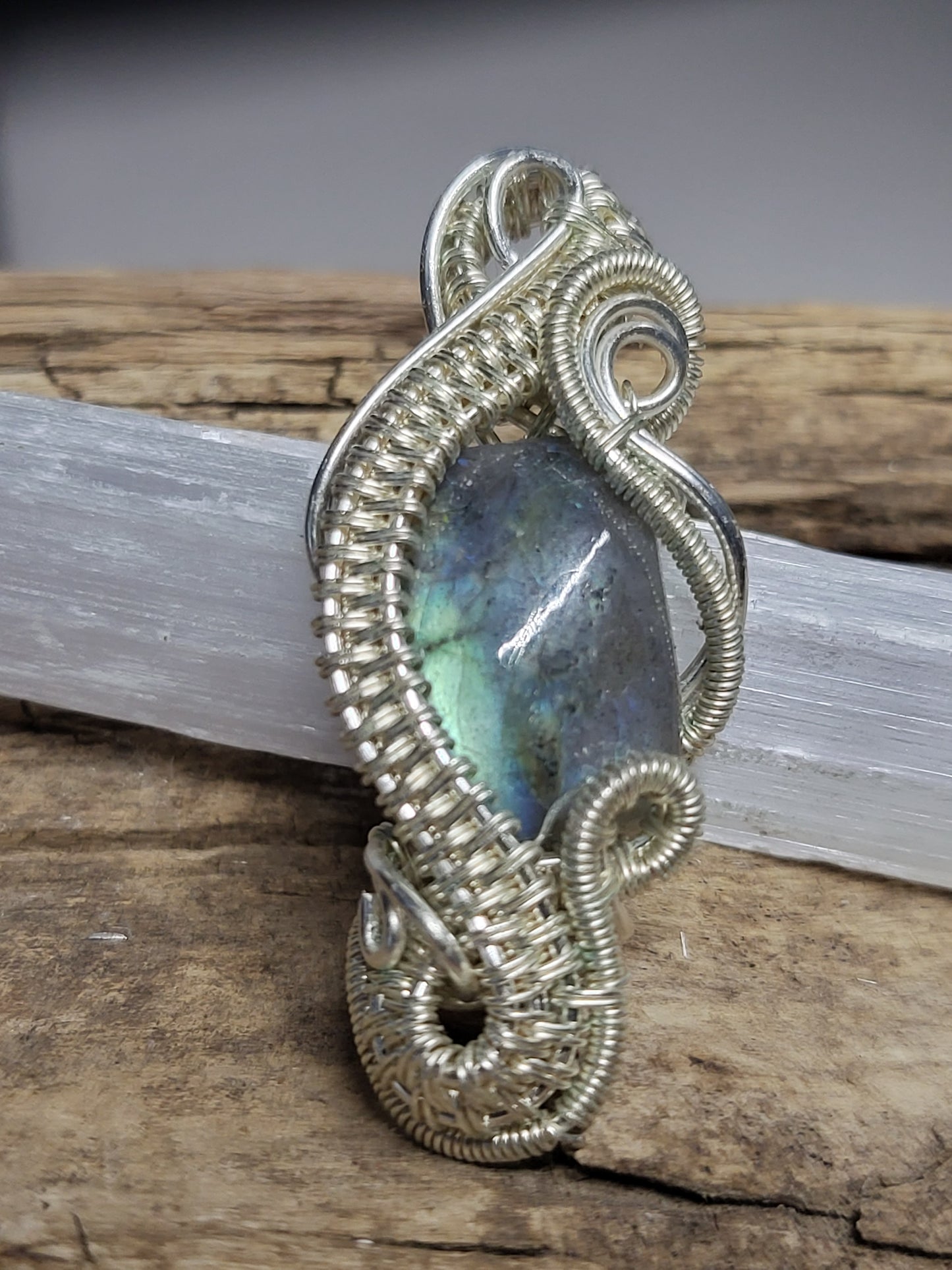 Labradorite and Silver Wire Wrapped Pendant Necklace