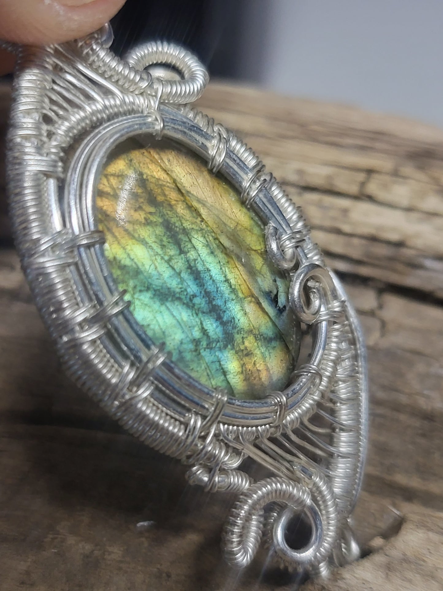 Labradorite and Silver Wire Wrapped Pendant Necklace