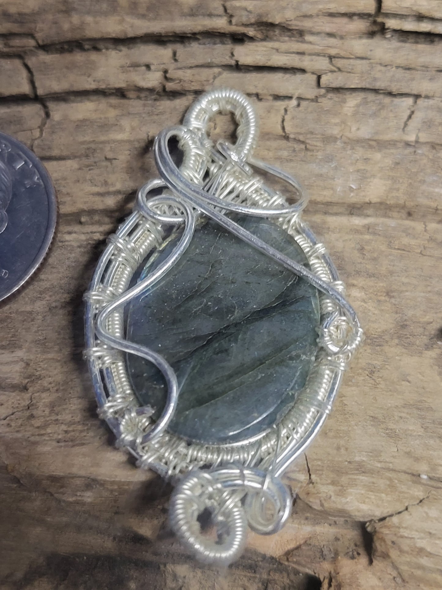 Labradorite and Silver Wire Wrapped Pendant Necklace