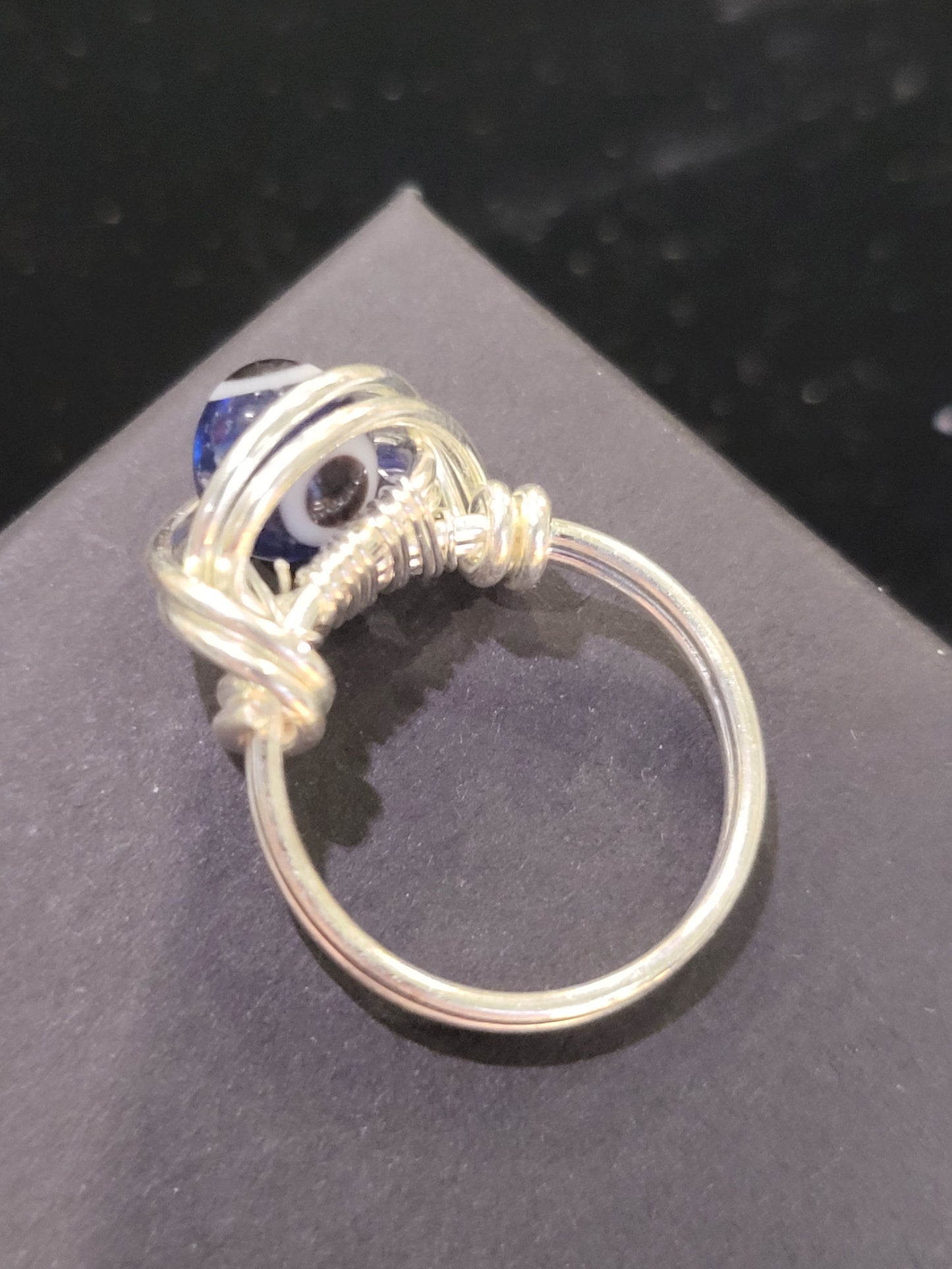 Silver Wire Wrapped Evil Eye Ring