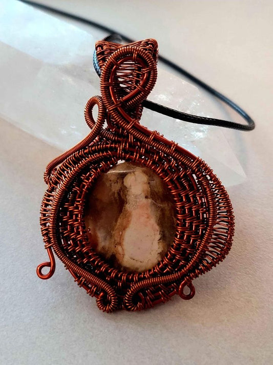 Agate with Copper Wire Wrapped Necklace