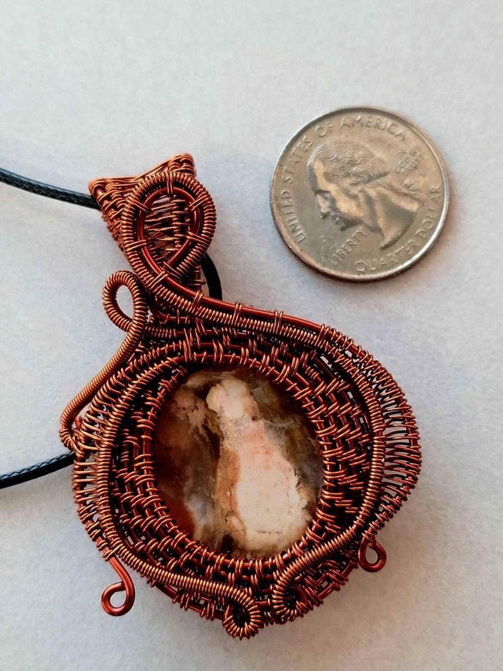 Agate with Copper Wire Wrapped Necklace