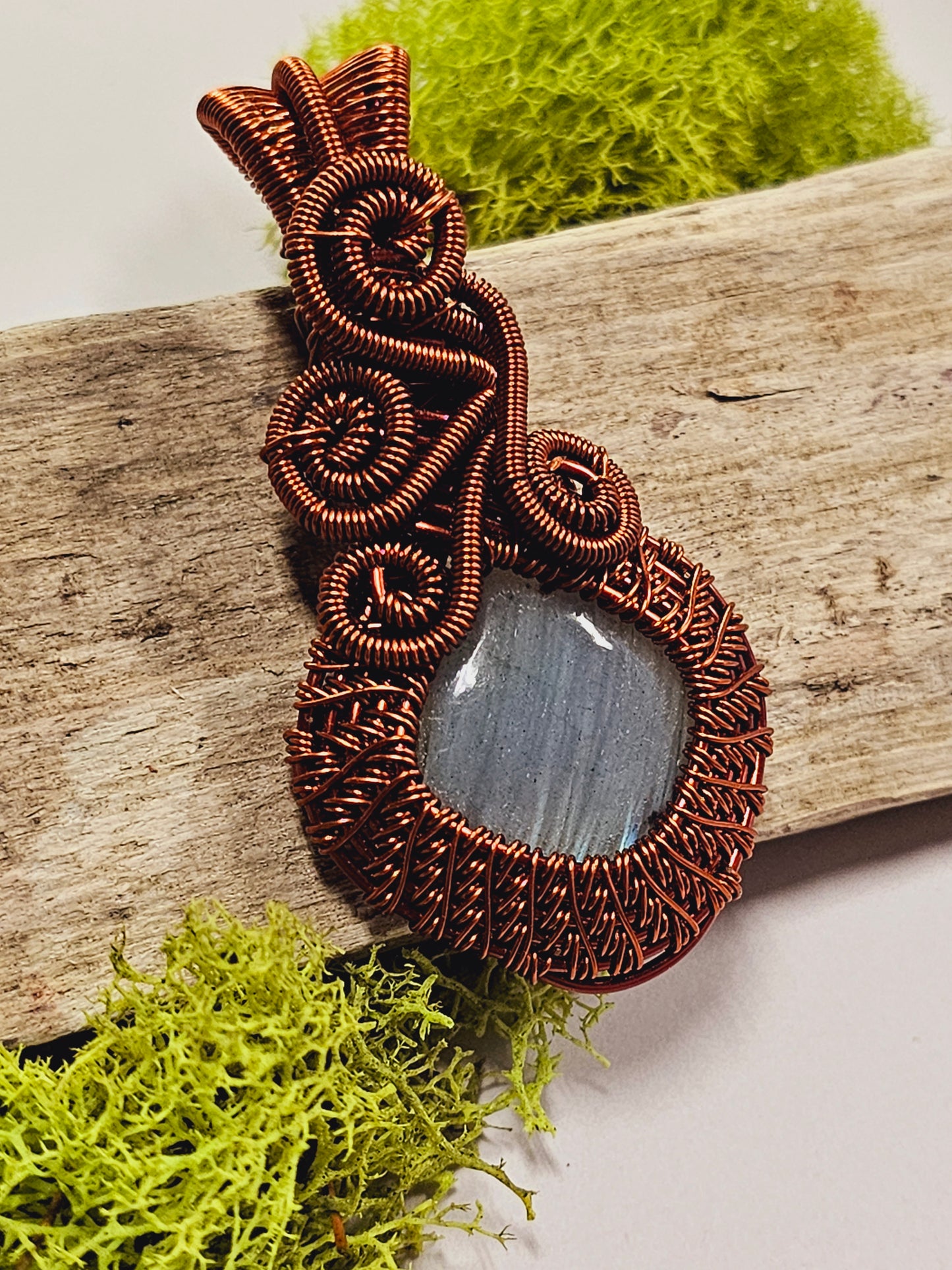 Labradorite and Copper Wire Wrapped Necklace Pendant