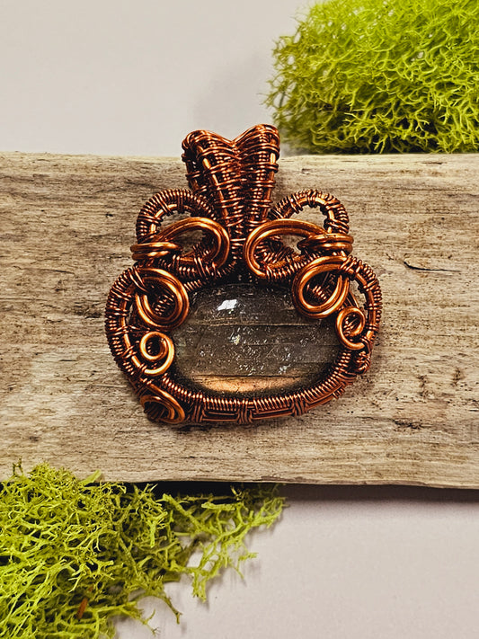 Labradorite and Copper Wire Wrapped Necklace Pendant