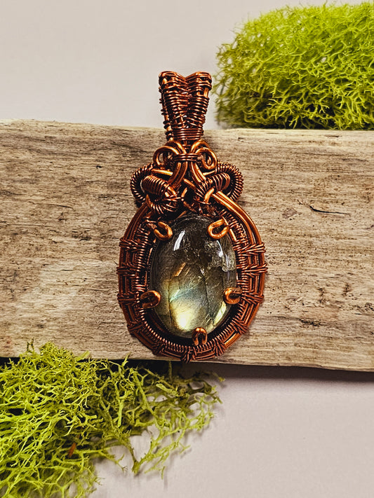 Labradorite and Copper Wire Wrapped Necklace Pendant