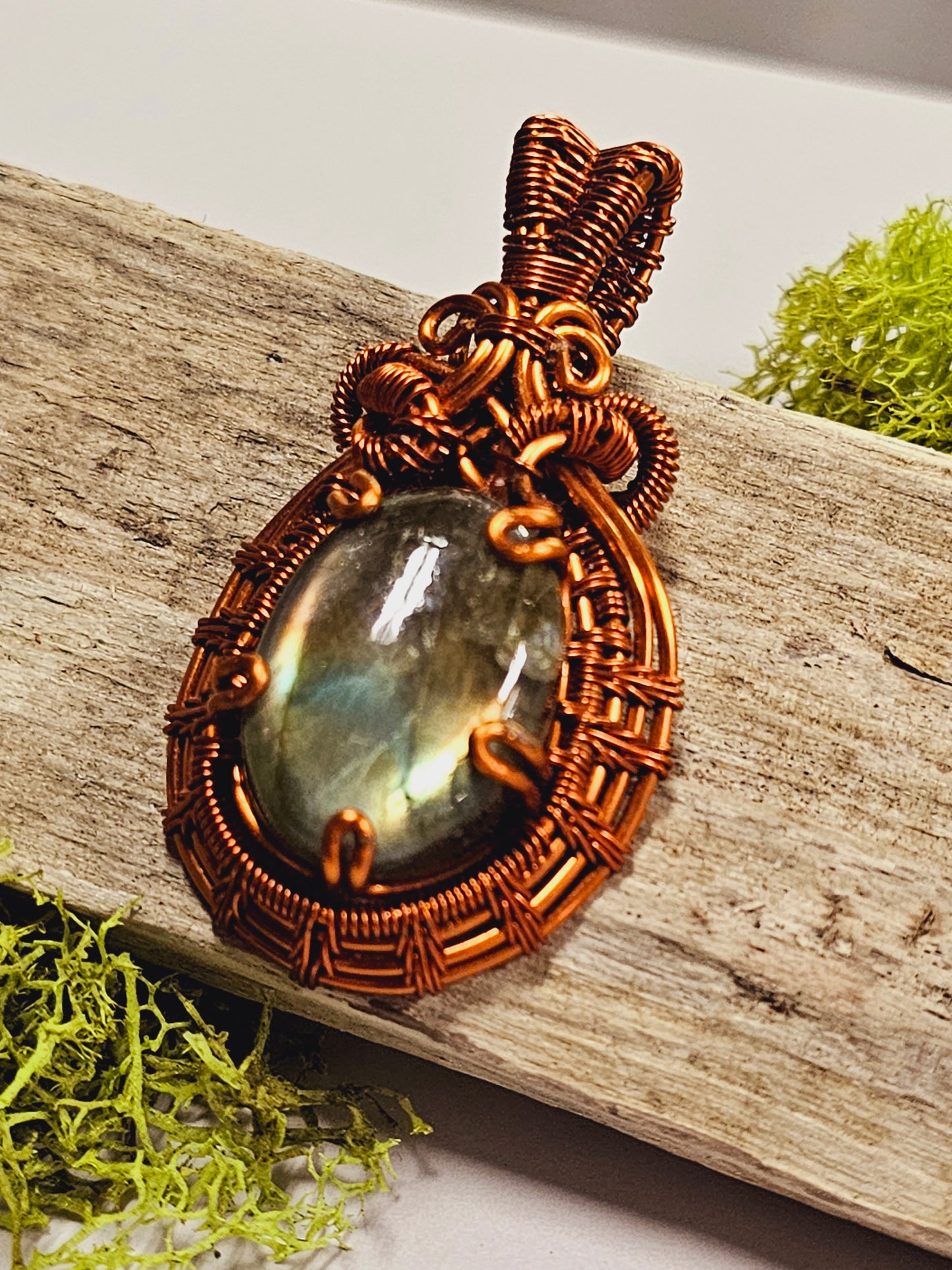 Labradorite and Copper Wire Wrapped Necklace Pendant