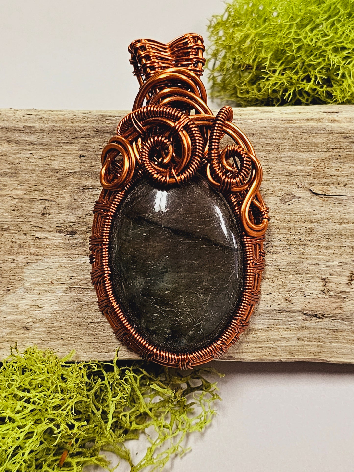 Labradorite and Copper Wire Wrapped Necklace Pendant