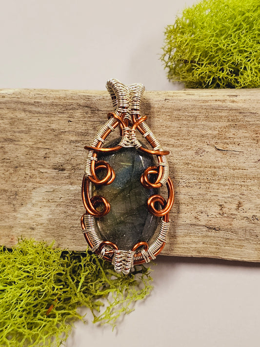 Labradorite and Copper/Silver Wire Wrapped Necklace Pendant