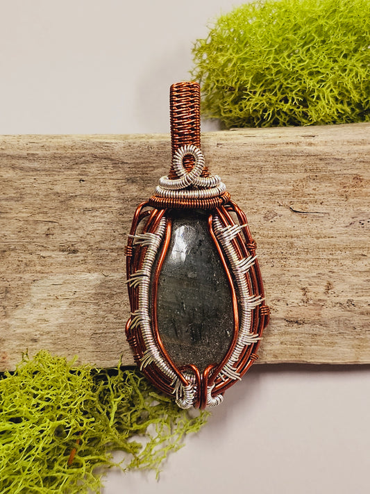 Labradorite and Copper/Silver Wire Wrapped Necklace Pendant