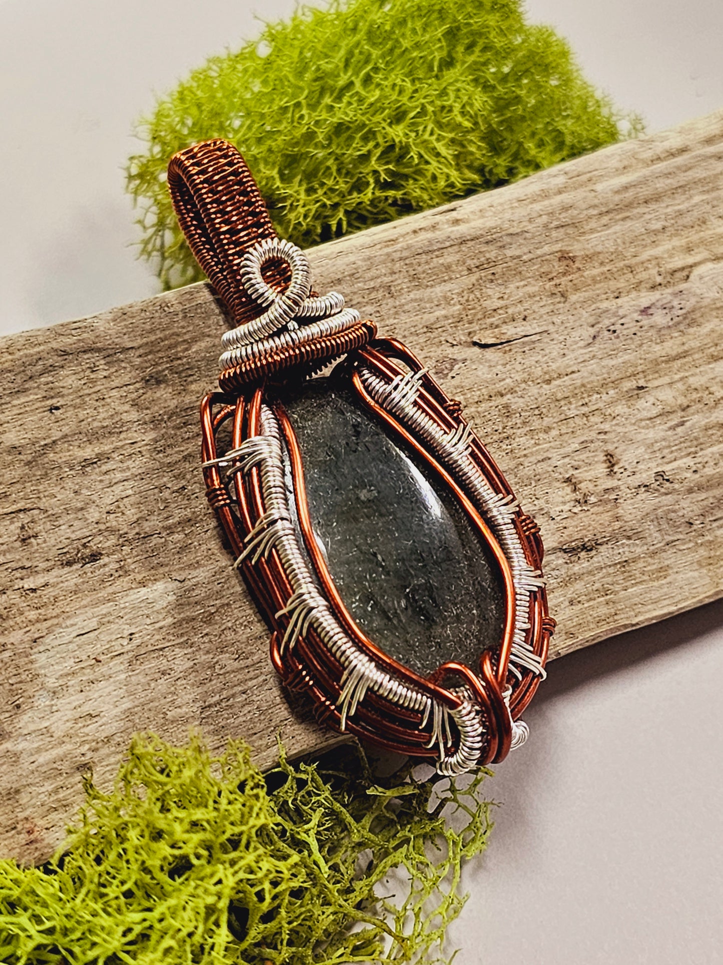 Labradorite and Copper/Silver Wire Wrapped Necklace Pendant