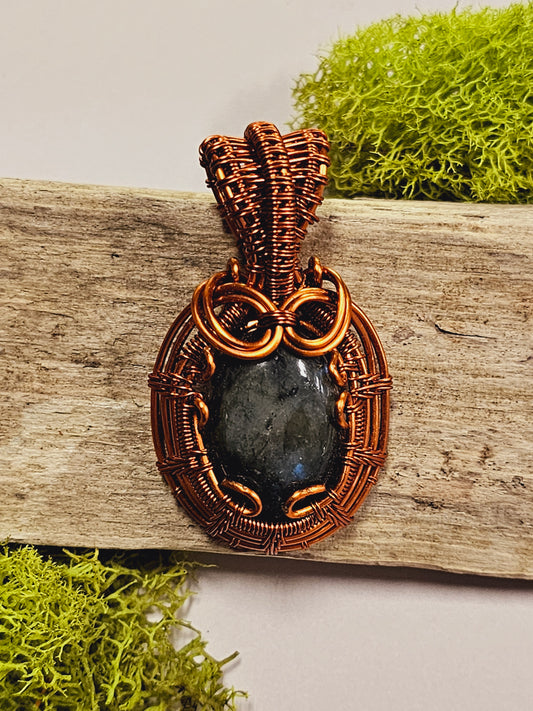 Labradorite and Copper Wire Wrapped Necklace Pendant