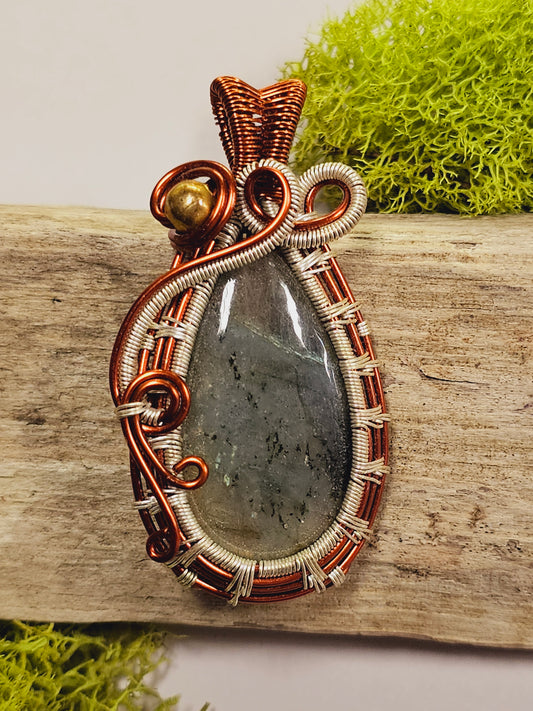 Labradorite and Copper/Silver Wire Wrapped Necklace Pendant