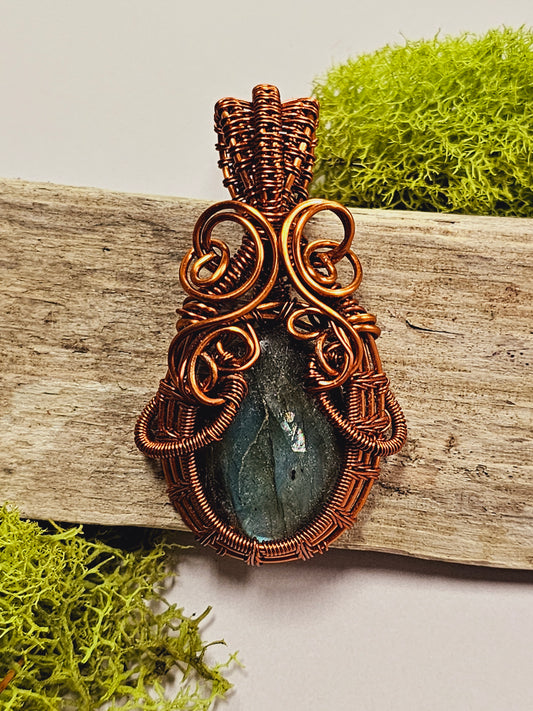 Labradorite and Copper Wire Wrapped Necklace Pendant