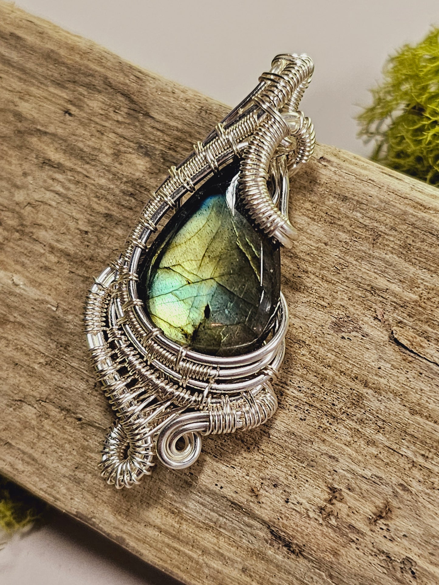 Labradorite and Silver Wire Wrapped Necklace Pendant