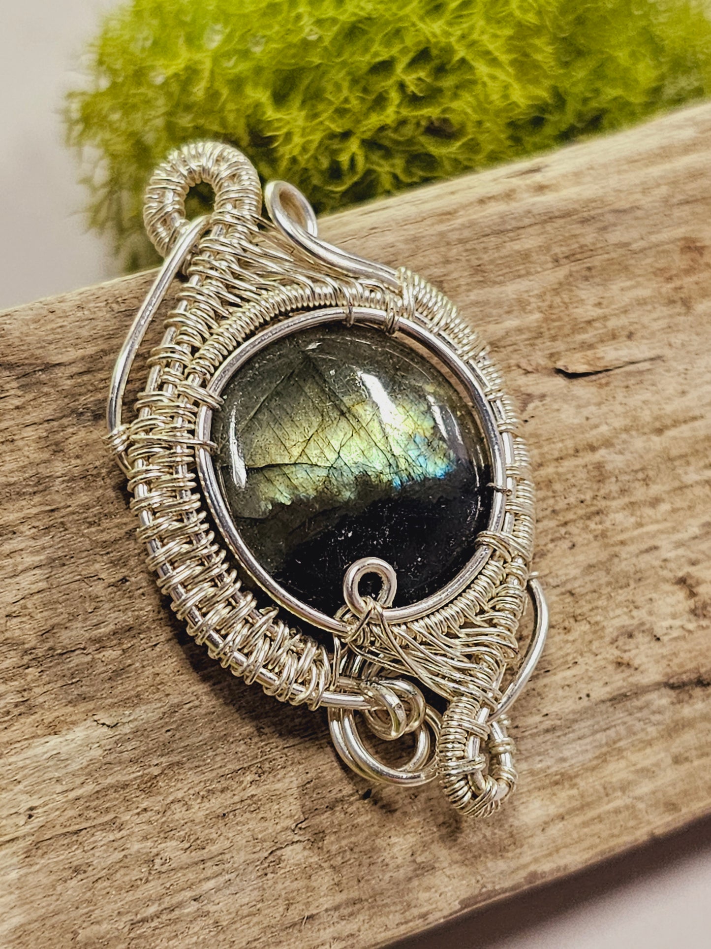 Labradorite and Silver Wire Wrapped Necklace Pendant