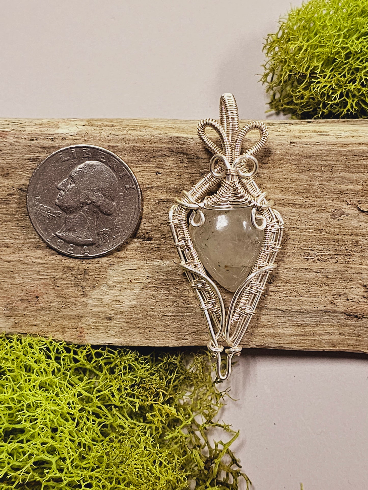 Gold Rutile Quartz and Silver Wire Wrapped Necklace Pendant