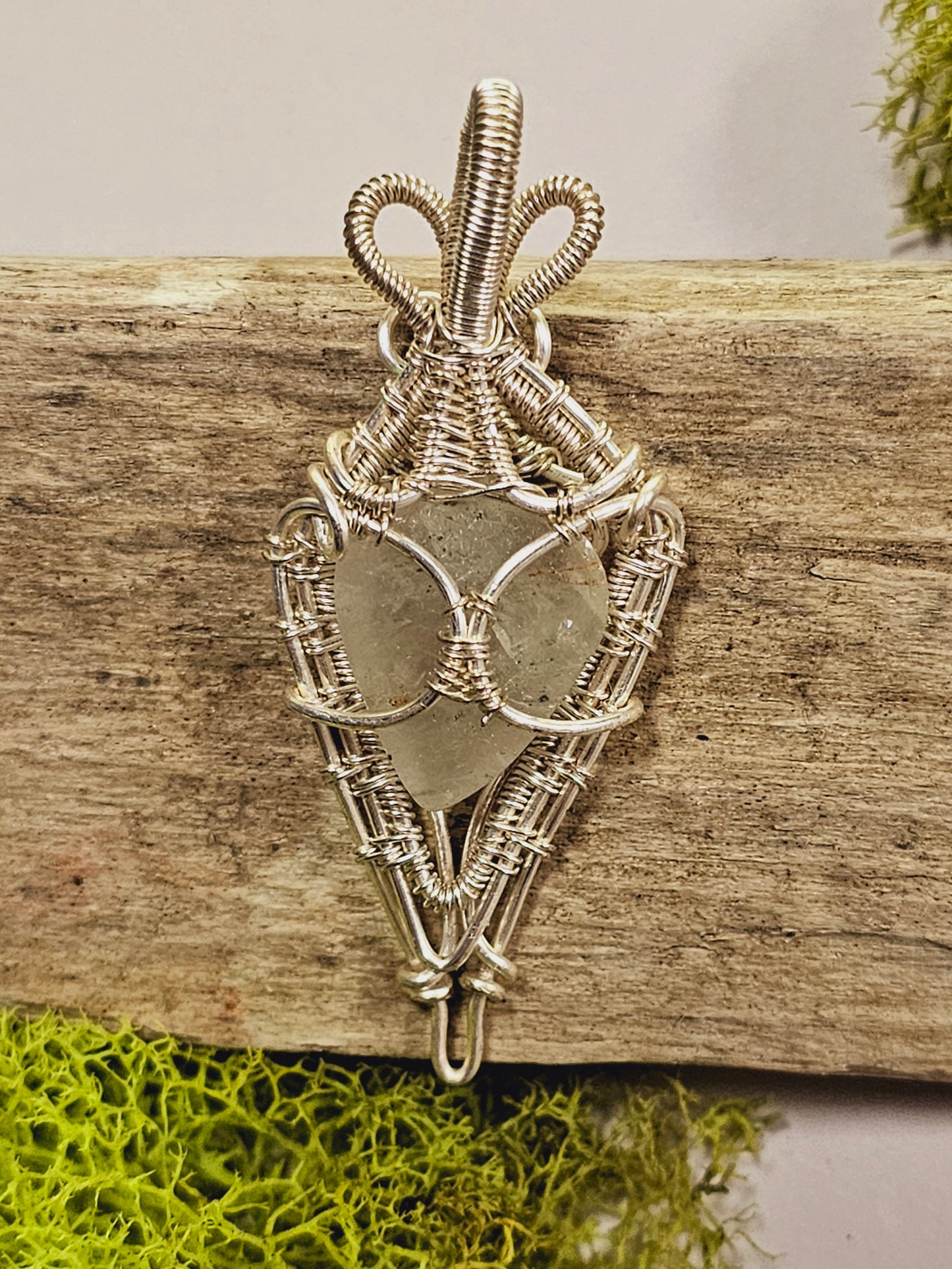 Gold Rutile Quartz and Silver Wire Wrapped Necklace Pendant