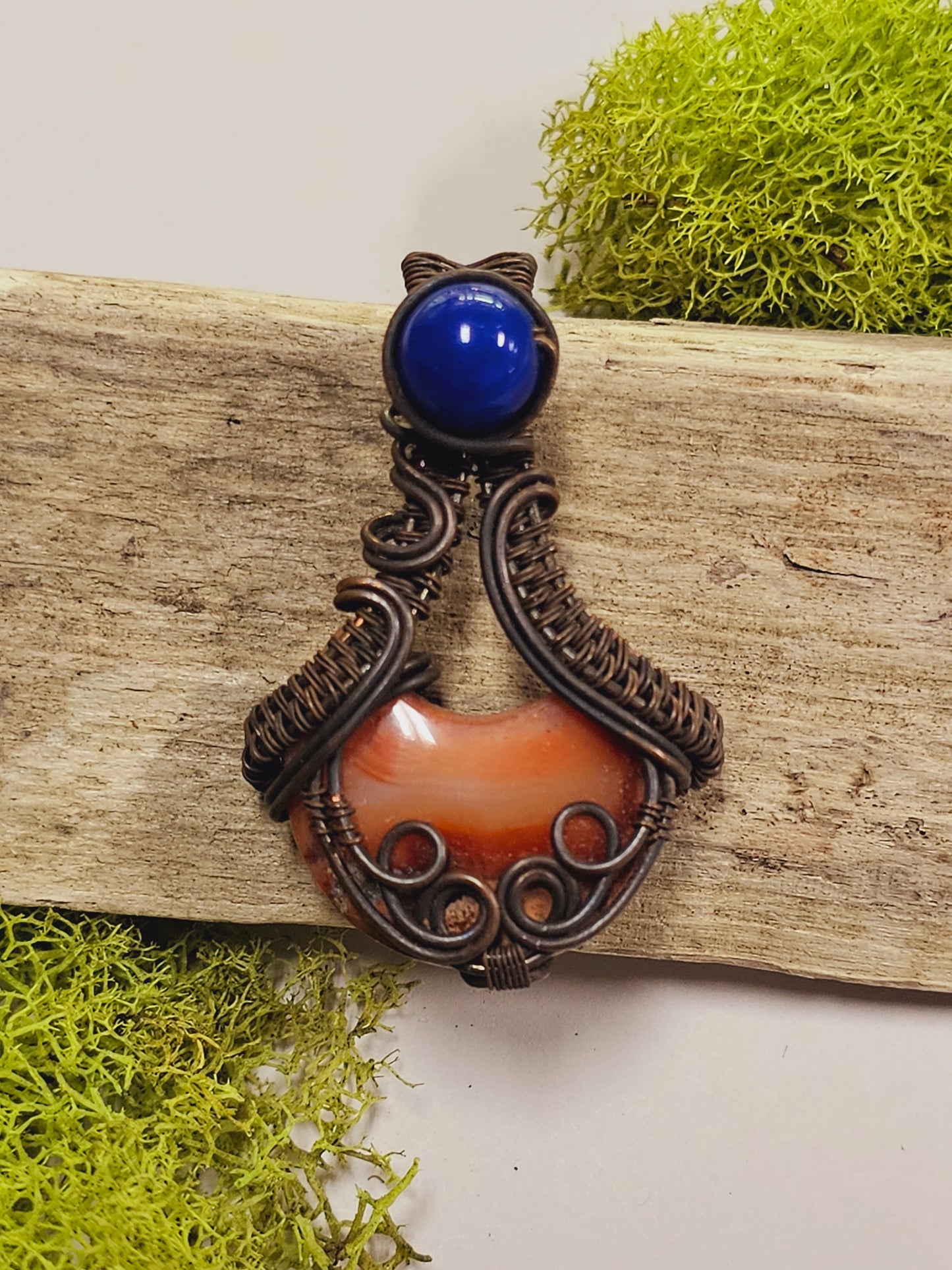 Carnelian Moon Wire Wrapped Necklace Pendant