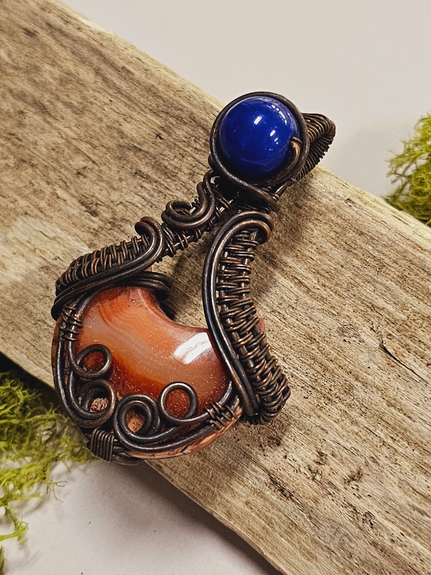 Carnelian Moon Wire Wrapped Necklace Pendant