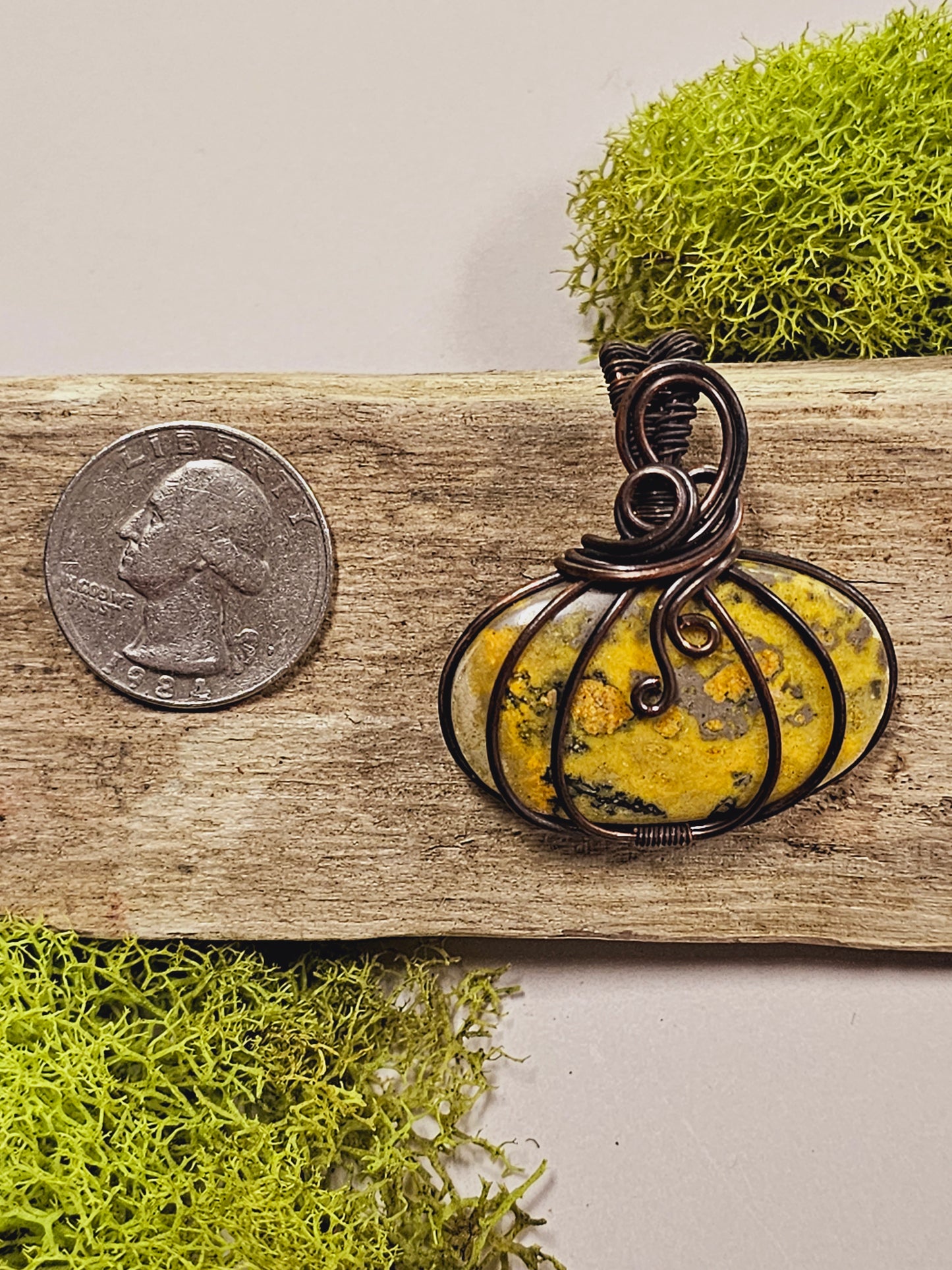 Bumble Bee Jasper and Oxidized Wire Wrapped Necklace Pendant