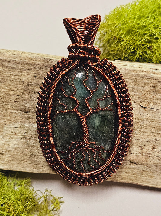 Labradorite and Copper Tree of Life Wire Wrapped Necklace Pendant