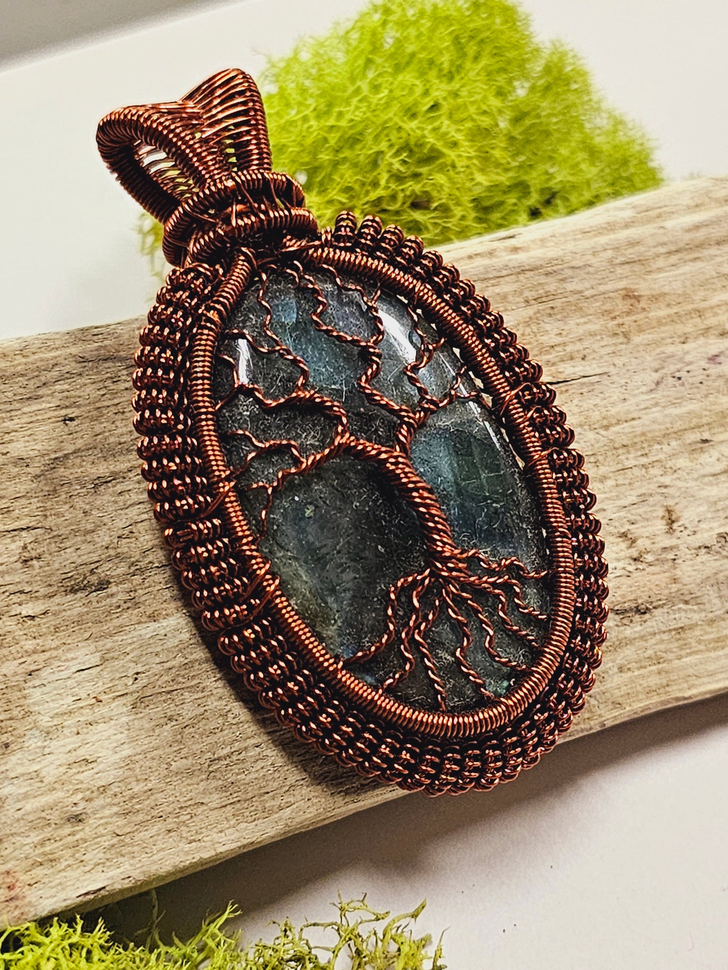 Labradorite and Copper Tree of Life Wire Wrapped Necklace Pendant