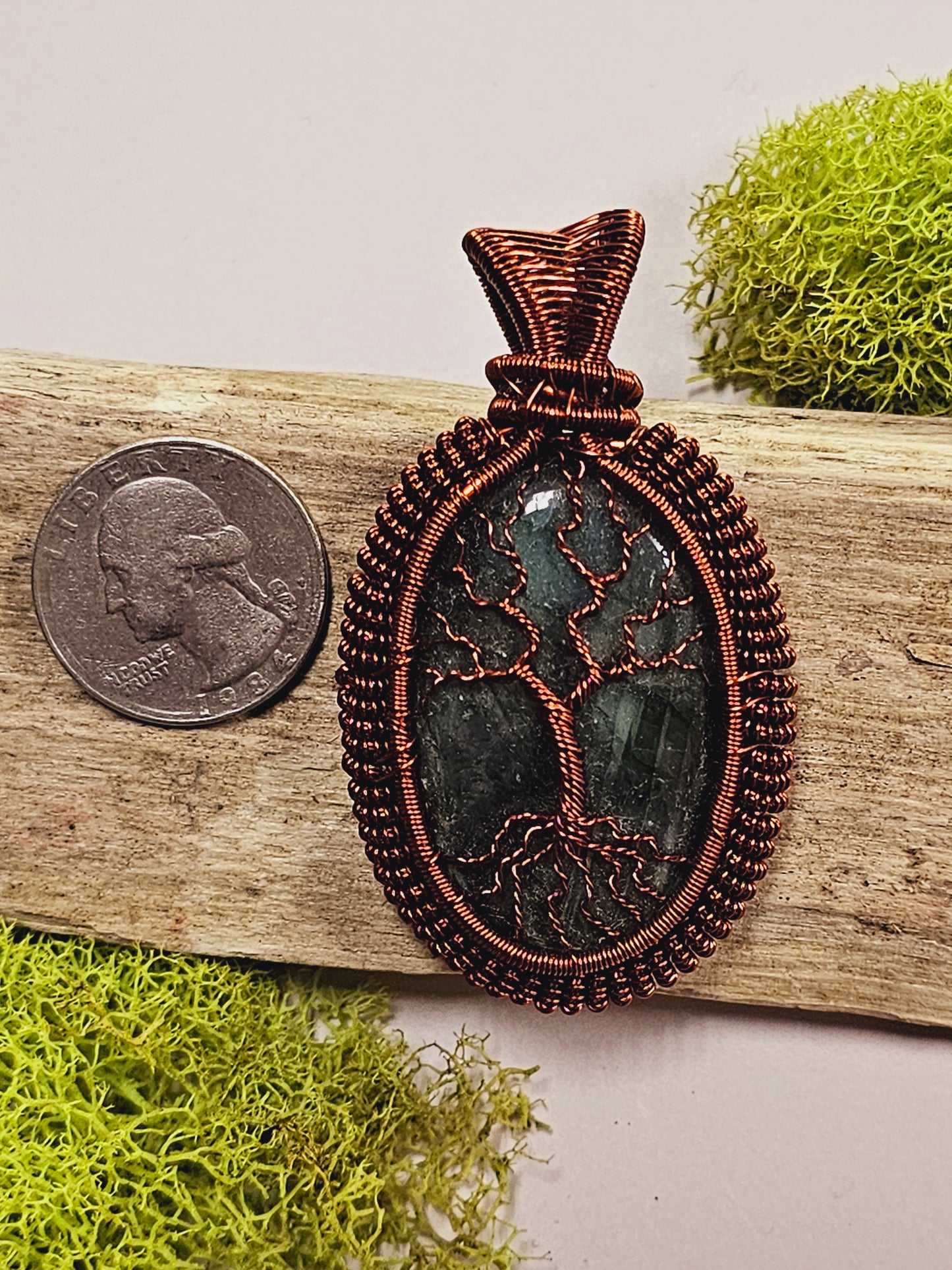 Labradorite and Copper Tree of Life Wire Wrapped Necklace Pendant